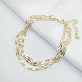 PULSEIRA DOURADA TRIPLA ELO LINHAS ACHATADAS
