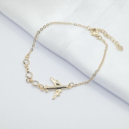 PULSEIRA DOURADO AVIÃO LISO COM TRÊS PEDRAS BEZEL