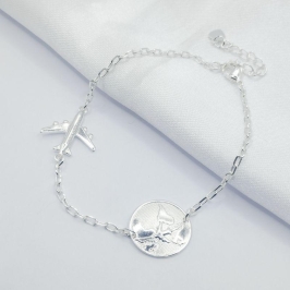 PULSEIRA PRATA AVIÃO  E MUNDO LISO
