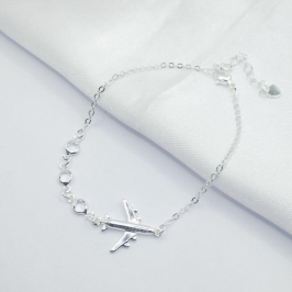 PULSEIRA PRATA AVIÃO LISO COM TRÊS PEDRAS BEZEL