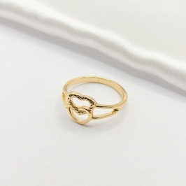 ANEL DOURADO FIO DUPLO 2 CORAÇÕES