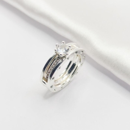 ANEL PRATA DUPLO PONTO DE LUZ E ZIRCÔNIA