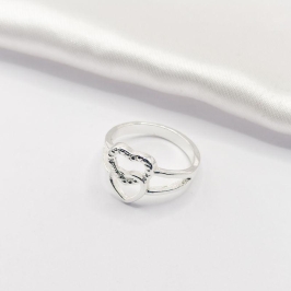 ANEL PRATA FIO DUPLO 2 CORAÇÕES