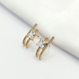 BRINCO DOURADO 2 PALITOS COM CRISTAL CARRÊ