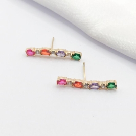 BRINCO DOURADO EAR CUFF CRISTAL OVAL COLORIDO