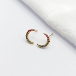 BRINCO DOURADO LUA ZIRCÔNIA COLORIDA