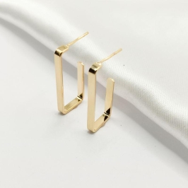 BRINCO DOURADO MEIA ARGOLA FIO ANZOL RETÂNGULAR