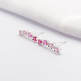 BRINCO PRATA EAR CUFF CRISTAIS ROSA