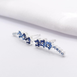 BRINCO PRATA EAR CUFF FLORES AZUIS