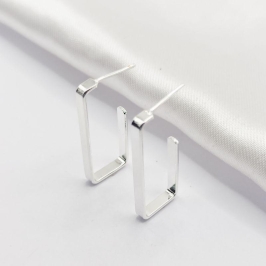 BRINCO PRATA MEIA ARGOLA FIO ANZOL RETÂNGULAR