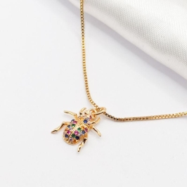 COLAR DOURADO BESOURO ZIRCÔNIA COLORIDA 45CM