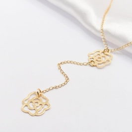 COLAR DOURADO CHOKER 2 ROSAS VAZADAS E LISAS 40CM