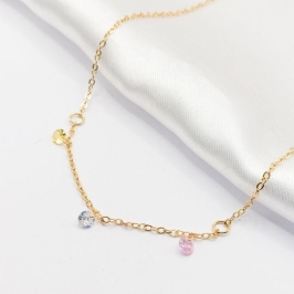 COLAR DOURADO CHOKER 3 CRISTAIS COLORIDOS 40CM