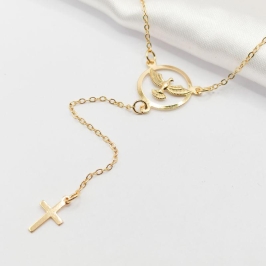 COLAR DOURADO ESPÍRITO SANTO E PINGENTE DE CRUZ 45CM