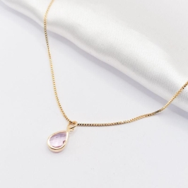 COLAR DOURADO GOTA ROSA 45CM