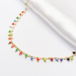 COLAR DOURADO CHOKER MIÇANGAS COLORIDAS 35CM
