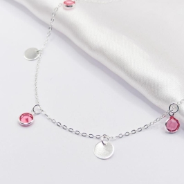 COLAR PRATA BEZEL ROSA E MEDALHINA 45CM
