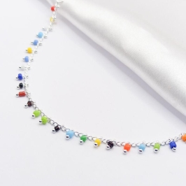 COLAR PRATA CHOKER MIÇANGAS COLORIDAS 35CM