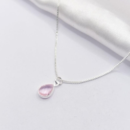 COLAR PRATA GOTA ROSA 45CM