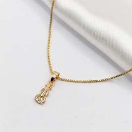 GARGANTILHA DOURADA VIOLINO CRAVEJADO 45CM