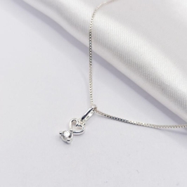 GARGANTILHA PRATA CORAÇÃO FIO COM PONTO DE LUZ 45CM