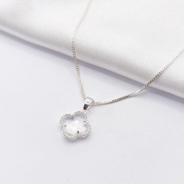 GARGANTILHA PRATA TREVO VAN CLEFF CRISTAL 45CM