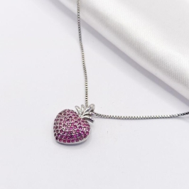 GARGANTILHA RÓDIO MORANGUINHO VERMELHO 45CM