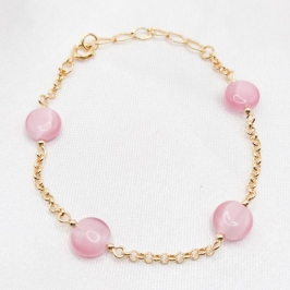 PULSEIRA DOURADA 4 PEDINHAS ROSAS