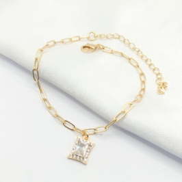 PULSEIRA DOURADA CRISTAL RETÂNGULAR CRAVEJADO
