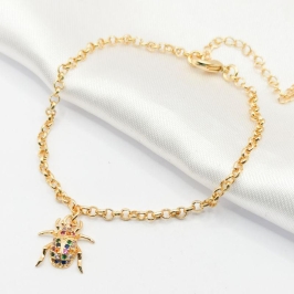 PULSEIRA DOURADA ELO PORTUGUÊS BESOURO COLORIDO