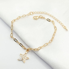 PULSEIRA DOURADA ESTRELA CRAVEJADA COM GOTA CRISTAL