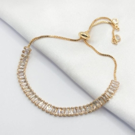 PULSEIRA DOURADA RIVIEIRA BAGUETE CRISTAL