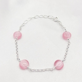 PULSEIRA PRATA 4 PEDRINHAS ROSAS