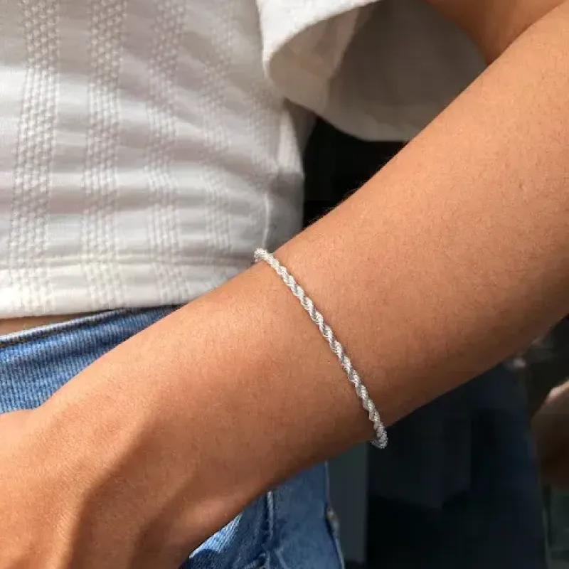 BRACELETE PRATA FINO COM CORDÃO BAIANO