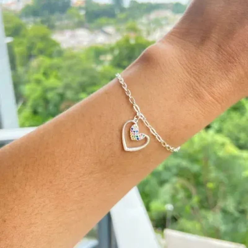 PL PRATA CORAÇÃO COM ZIRCONIA COLORIDA