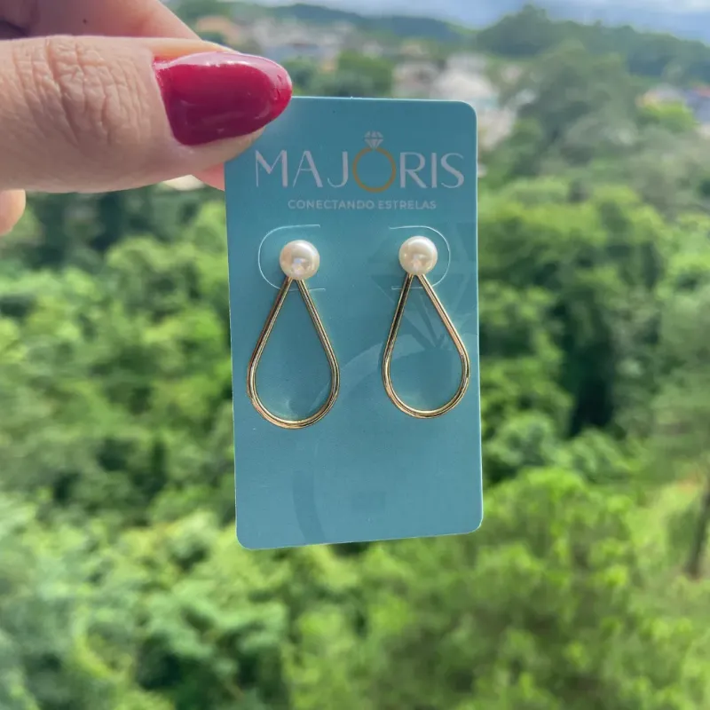 Brinco Dourado Gota Vazada com Perola