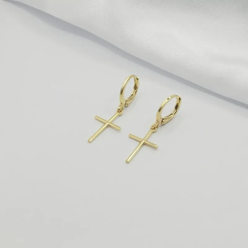 BRINCO DOURADO ARGOLINHA CLICK COM PENDURICALHO CRUZ LISA