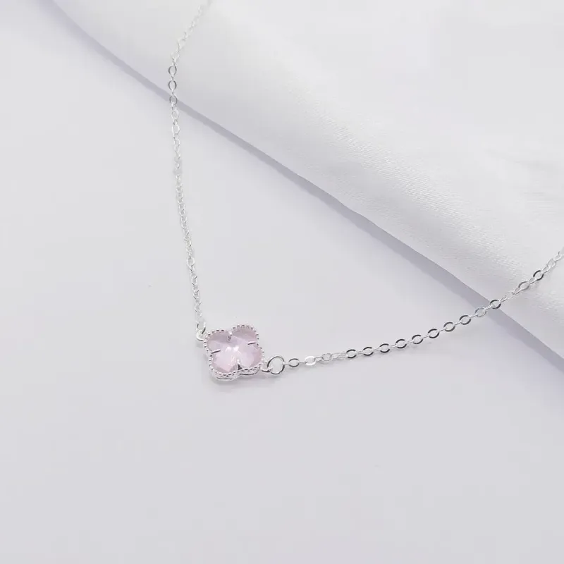 GARGANTILHA PRATA CHOKER TREVO VAN CLEEF ROSA 40CM