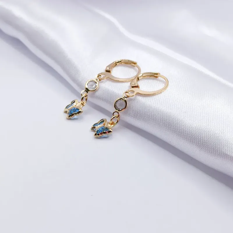 BRINCO DOURADO ARGOLINHA CLICK BORBOLETA AZUL