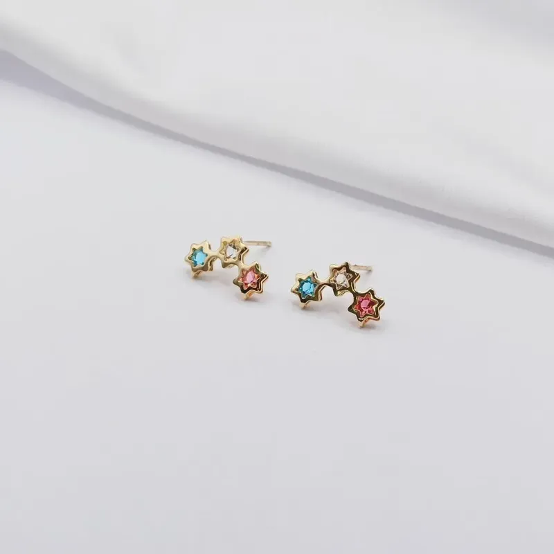 BRINCO DOURADO ESTRELAS COLORIDAS