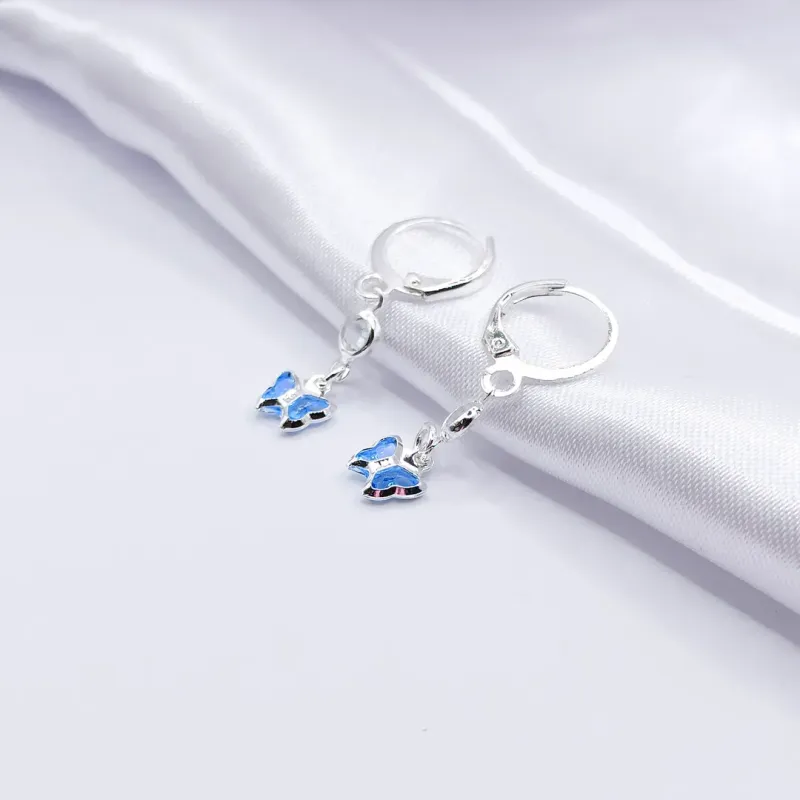 BRINCO PRATA ARGOLINHA CLICK BORBOLETA AZUL