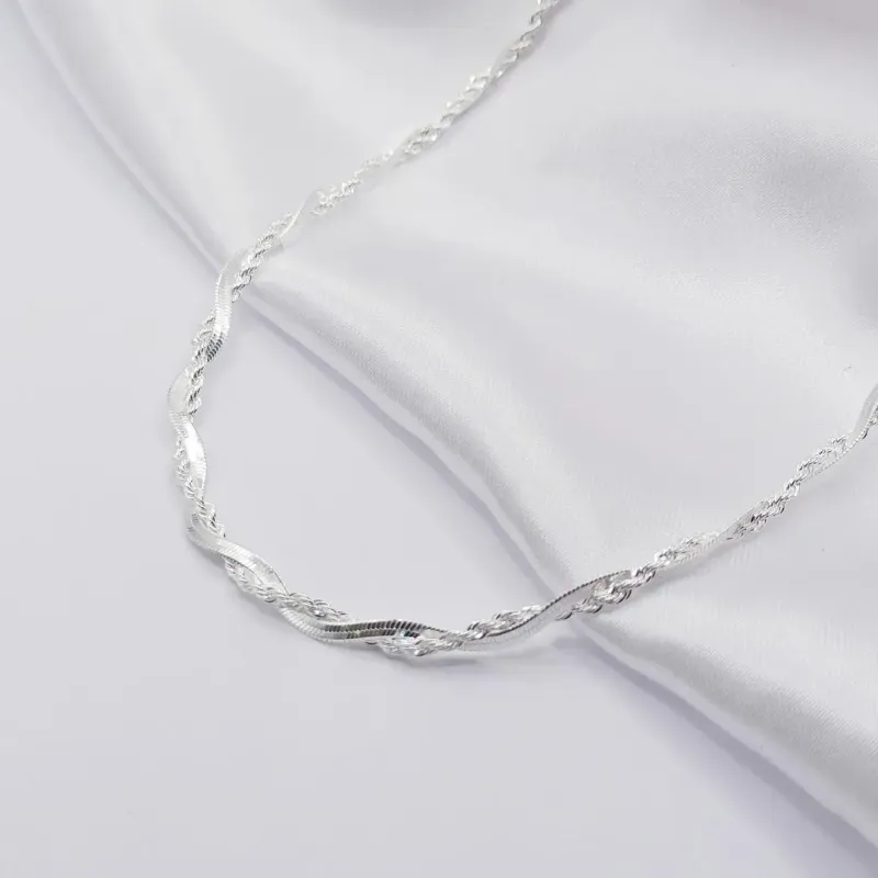 GARGANTILHA PRATA CHOKER ENTRELAÇADO CORDÃO BAIANO E FITA 35CM