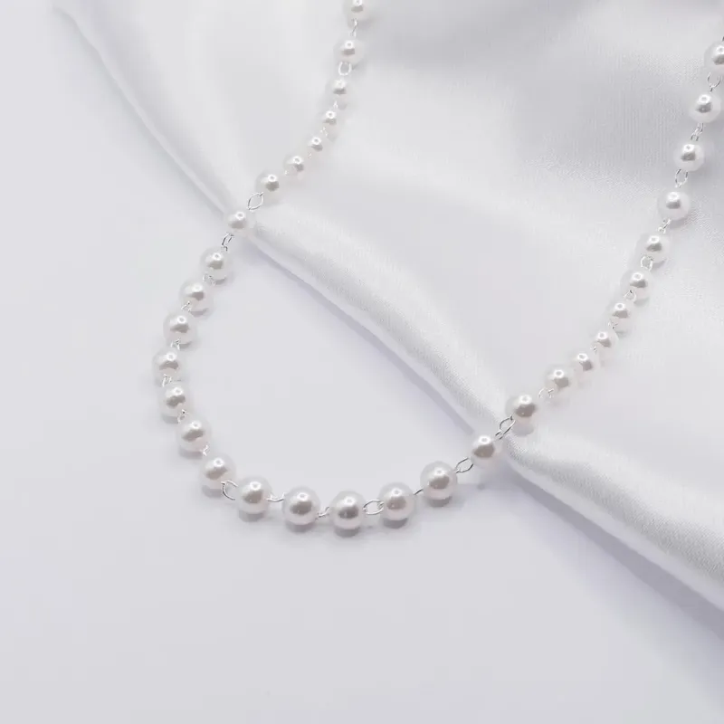 GARGANTILHA PRATA PÉROLAS 45CM