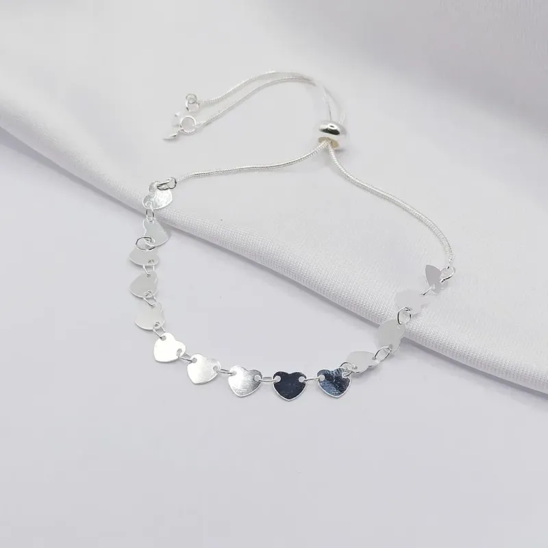 PULSEIRA PRATA AJUSTÁVEL DE CORAÇÕES CHAPA