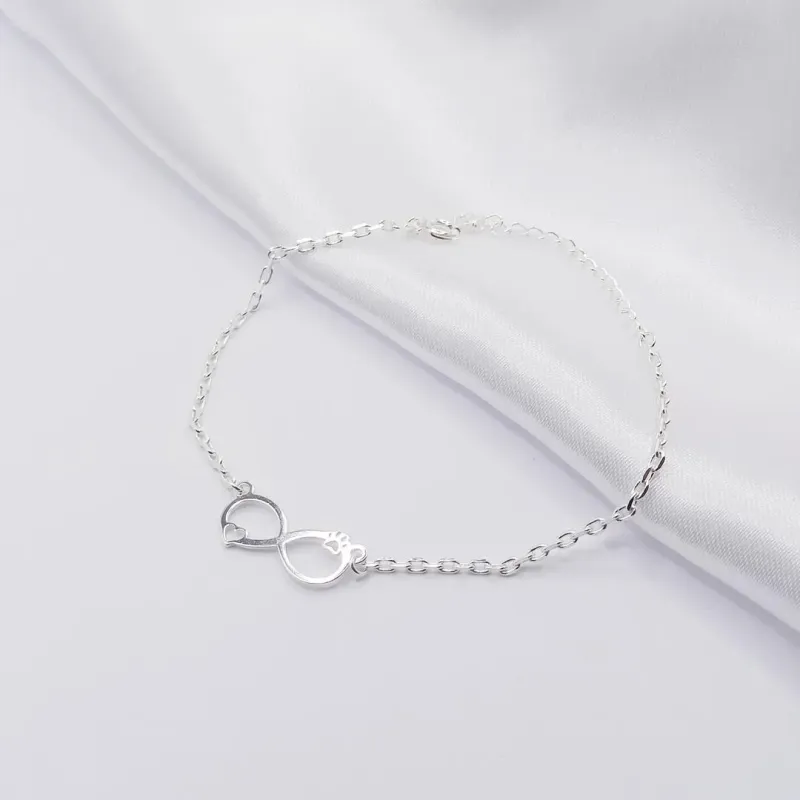PULSEIRA PRATA INFINITO COM DETALHE PATINHA E CORAÇÃO