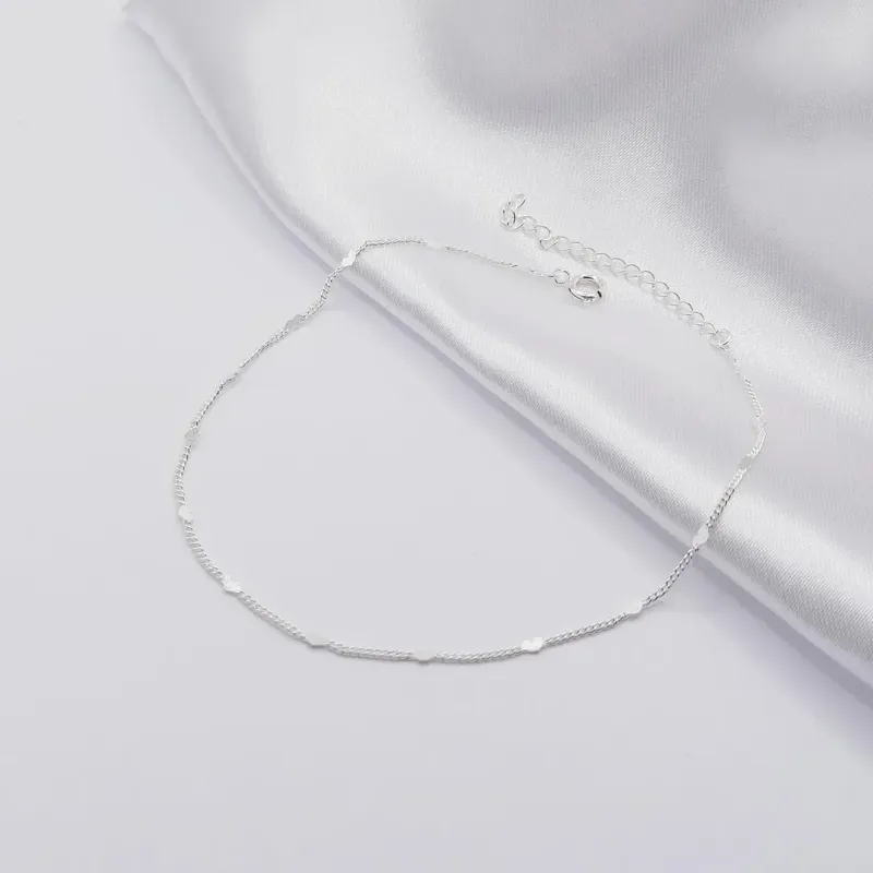 TORNOZELEIRA PRATA COM MINI CORAÇÕES CHAPA