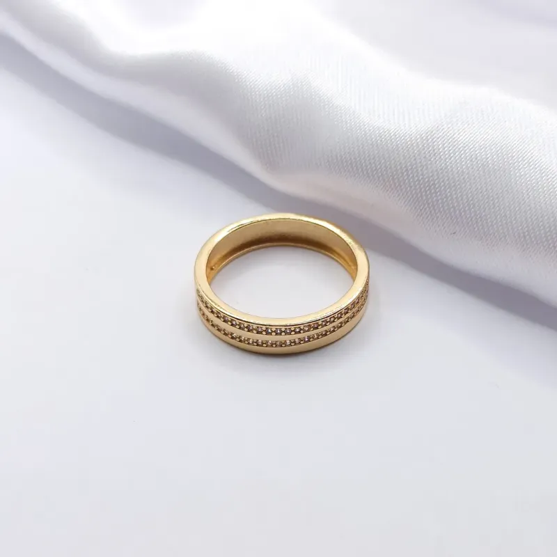 ANEL DOURADO DUPLA FILEIRA DE ZIRCÔNIA