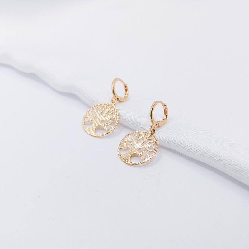 BRINCO DOURADO ARGOLINHA CLICK ÁRVORE DA VIDA TEXTURIZADA
