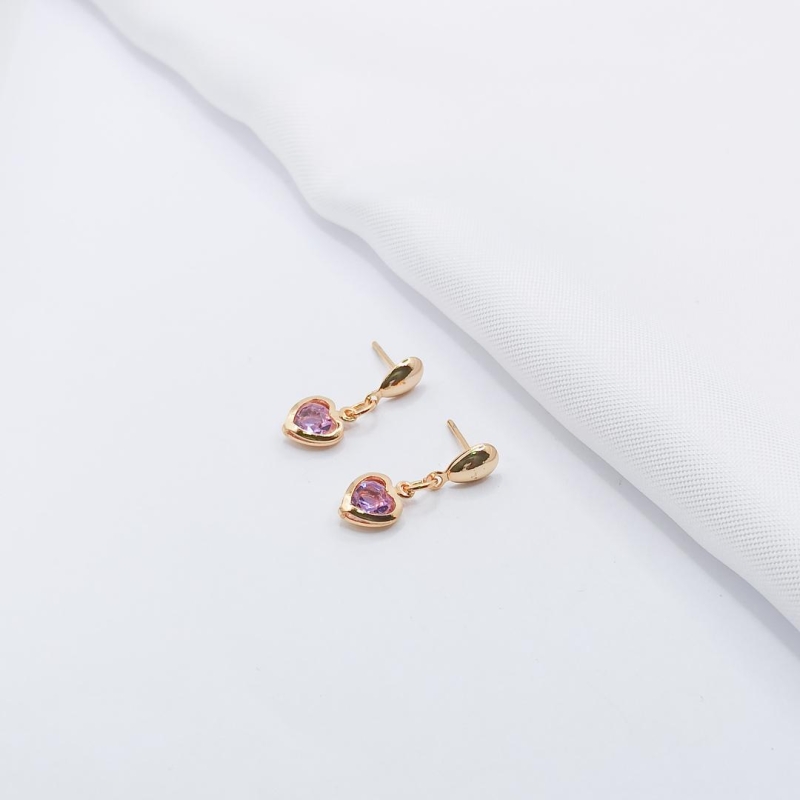 BRINCO DOURADO CORAÇÃO ZIRCÔNIA LILÁS M