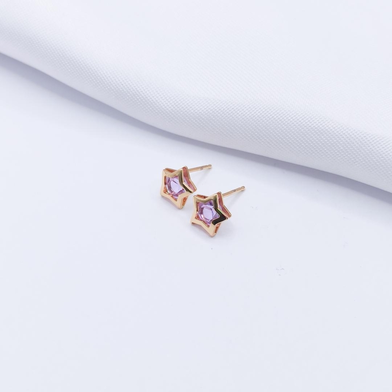 BRINCO DOURADO ESTRELA LILÁS